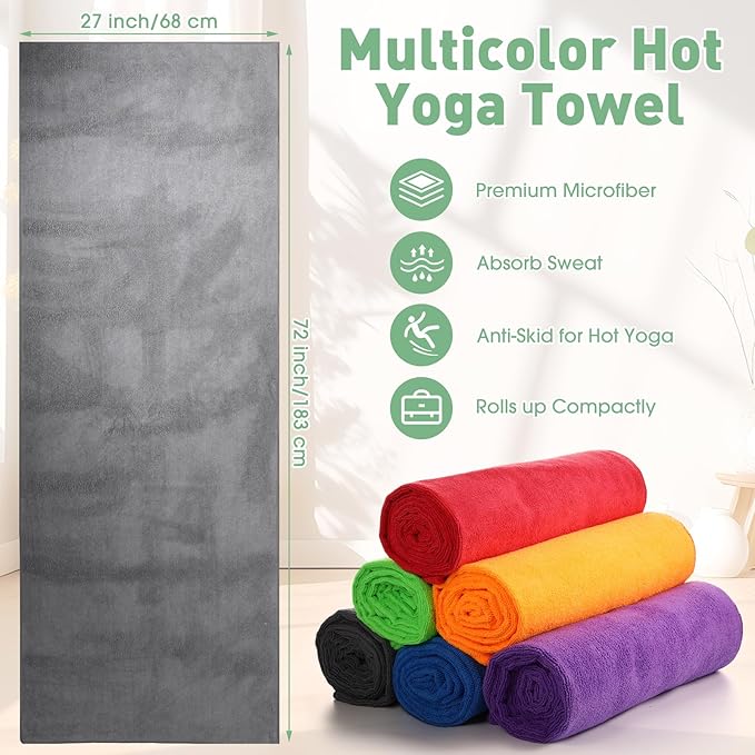 Breling 6 Pcs Hot Yoga Towels Bulk Non Slip Microfiber Anti Slip Absorbent Multicolor Wicking Pilates Yoga Mat Towel for Women Men Pilates, 27" x 72" (Stylish)