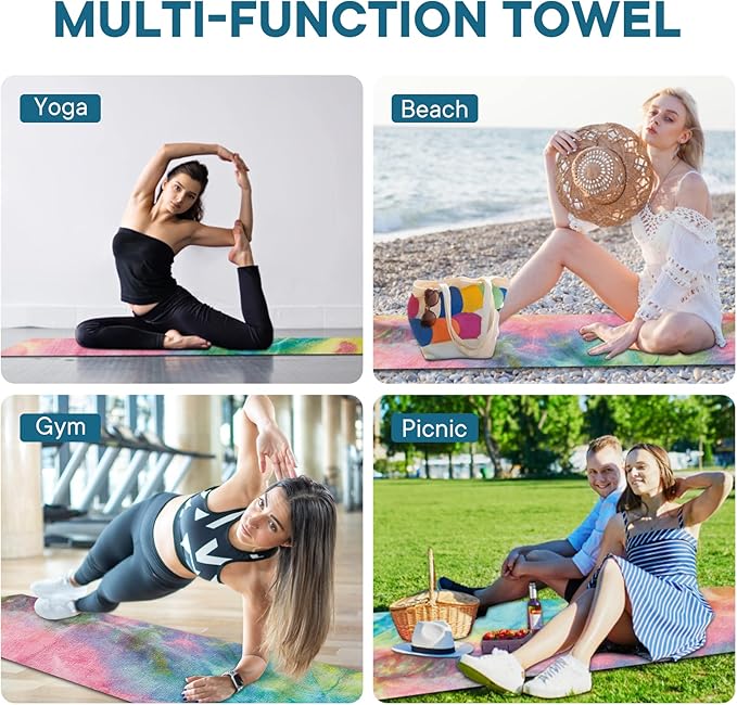 Yoga Towels, Non Slip Hot Yoga Mat Towel with Grip Dots,Super-Absorbent Soft Microfiber Yoga Blanket for Pilates, Fitness and Workout 72inch x 24inch