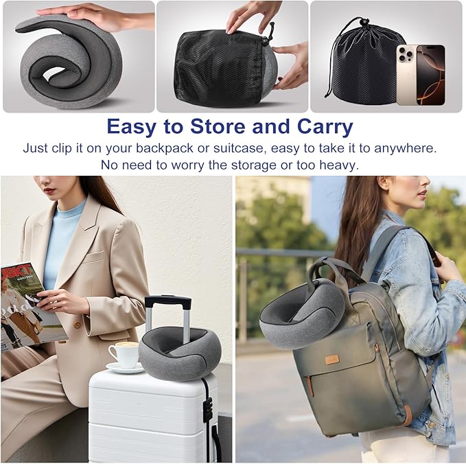 Neck Travel Pillow for Airplanes, Memory Foam Pillows for Travel Long Flight, Comfortable & Portable Neck Airplane Pillow Designed for Travel, Airport,Trains,Car Driving,Office