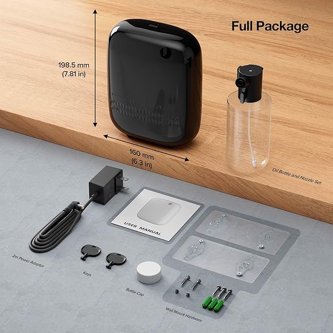 Smart Scent Air Machine with 400mL Capacity Up to 2000 sq.ft. Waterless Essential Oil Diffuser for Home and Commercial Use, Aromatherapy Scent Diffuser for Large Rooms, ANW-Black