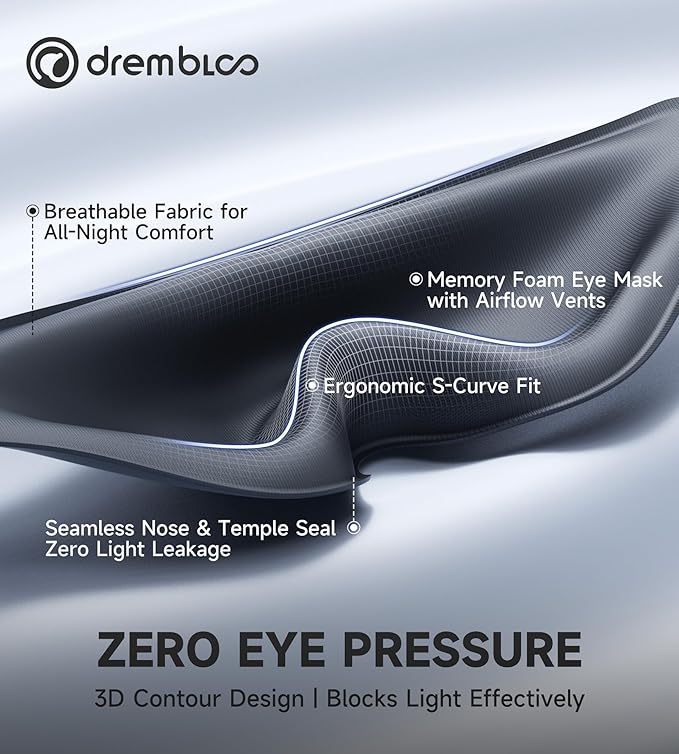 Sleep Mask with 3D Contoured Memory Foam, Zero Light Leakage Nose Bridge, Breathable Eye Cover for Side Sleepers, Travel, Office Nap & Insomnia Relief,Navy