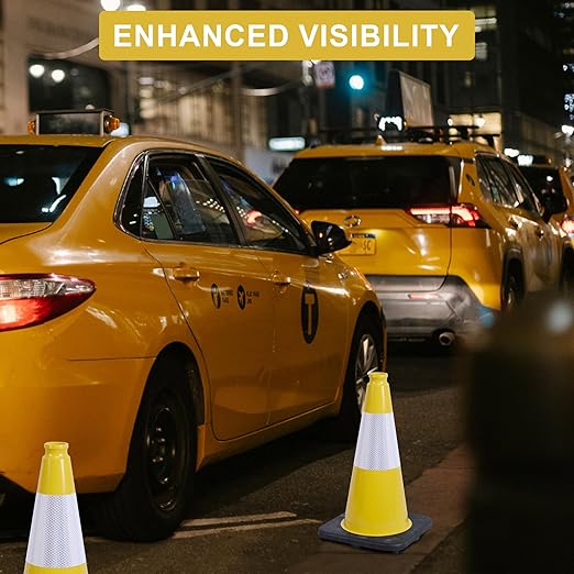 OrangeStar 8-Pack 18" Traffic Cones, Yellow Safety Cones with Reflective Collar, Weighted Base for Driving Practice, Parking Lots, Construction, Flexible PVC, Indoor & Outdoor Use