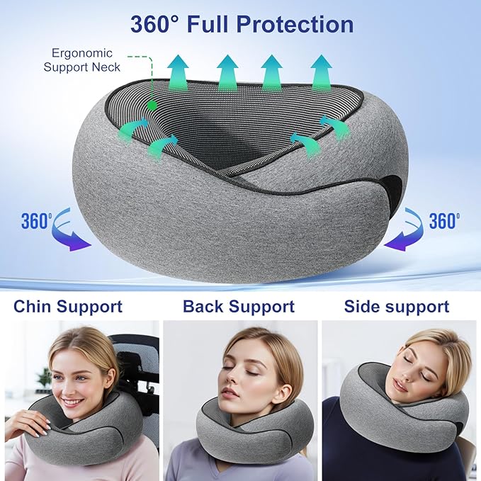 Neck Travel Pillow for Airplanes, Memory Foam Pillows for Travel Long Flight, Comfortable & Portable Neck Airplane Pillow Designed for Travel, Airport,Trains,Car Driving,Office