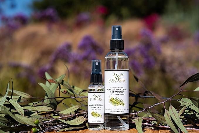 EuroSpa Aromatics Pure Eucalyptus Oil ShowerMist and Steam Room Spray, All-Natural Premium Aromatherapy Essential Oils - Tea Tree Infused, 8oz, 2 Pack