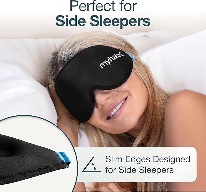 MyHalos® Sleep Mask - Eye Masks for Sleep - 100% Blackout Sleeping Mask for Women, Men & Side Sleepers - 3D Sleeping Eye Mask for Zero Pressure - Award Winning Design, Eyelash Friendly & Breathable