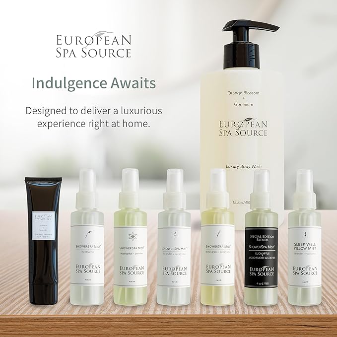 European Spa Source Energizing Lemongrass + Eucalyptus ShowerSpa Mist Spray for Aromatherapy, at Home Spa Experience, Sinus Congestion Relief, and Tension Relief, 4 fl oz.