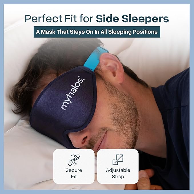 MyHalos® Sleep Mask - Eye Masks for Sleep - 100% Blackout Sleeping Mask for Women, Men & Side Sleepers - 3D Sleeping Eye Mask for Zero Pressure - Award Winning Design, Eyelash Friendly & Breathable