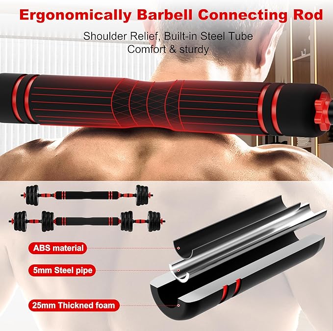 Adjustable Dumbbell Set, 10/20/30/45/70/90lbs Free Weight Set with Connector, 4 in1 Dumbbells Set Used as Barbell, Kettlebells, Push up Stand, Fitness Exercises for Home Gym Suitable Men/Women