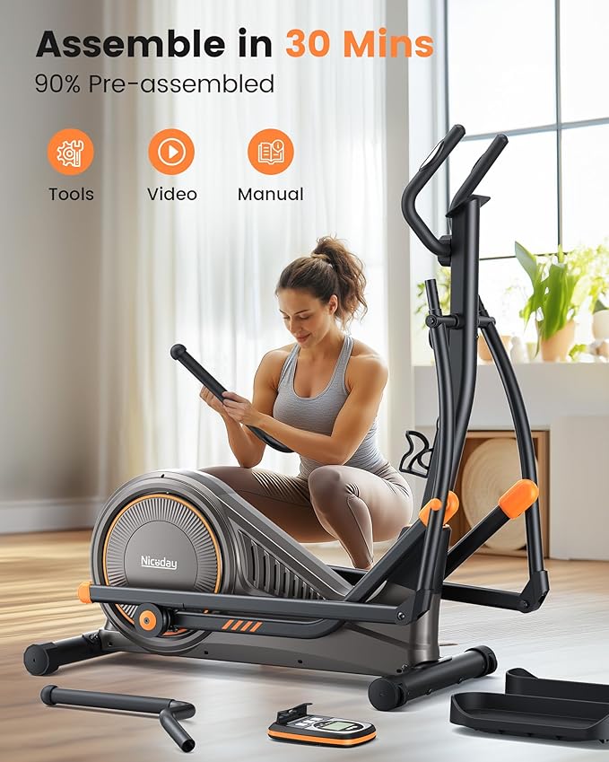 Niceday Elliptical Exercise Machine, Elliptical Machine for Home, Magnetic Elliptical Trainer with 15.5IN-19IN Stride, 16 Resistance Levels, 400LBS Loading Capacity, Support Kinomap APP