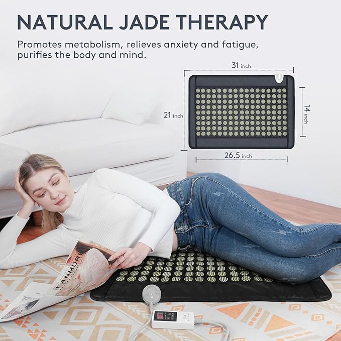 UTK Upgrade Far Infrared Heating Pad for Back, 5X Deeper Pain Relief Pure Jade Heating Pad with 153 Natural Jades, Hotter to 159℉, Weighted Electric Mat with Larger Heat Area, 4H Auto-Off, 31"x 21"