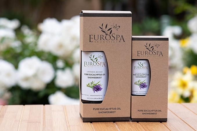 EuroSpa Aromatics Pure Eucalyptus Oil ShowerMist and Steam Room Spray, All-Natural Premium Aromatherapy Essential Oils - Lavender Infused, 2oz