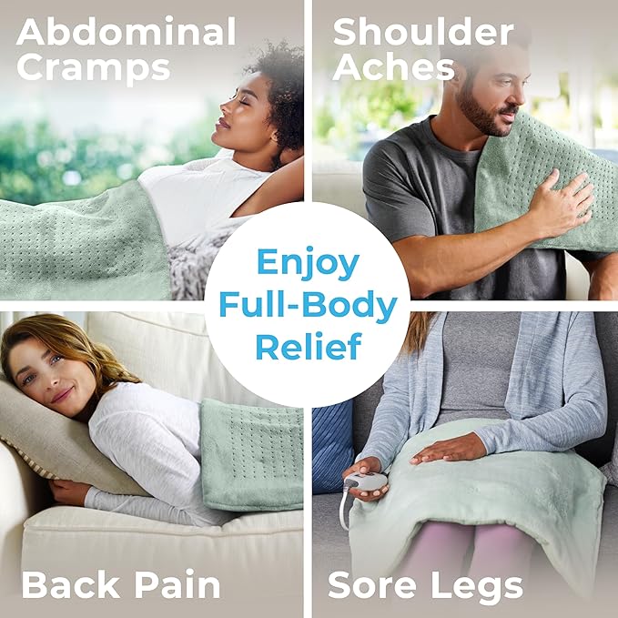 Pure Enrichment WeightedWarmth Extra-Wide Weighted Heating Pad for Cramps, Back, & Shoulder Joint Relief, 3.5 lbs, 6 Heat Settings, Microplush, Machine Washable, 2 Hr Auto Shut-Off, 20”x24” (Jade)