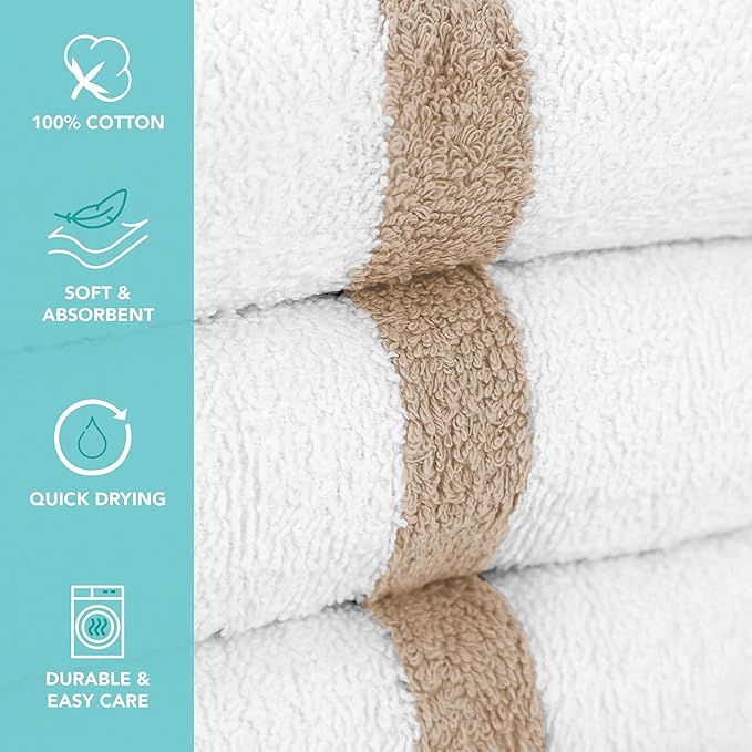 Arkwright White Hand Gym Towels - Pack of 12 - Bulk 100% Cotton Soft Quick Dry Sweat Absorbent Hotel Quality Towels for Workout, Bathroom, Spa, Pool, 16 x 27 in, Beige