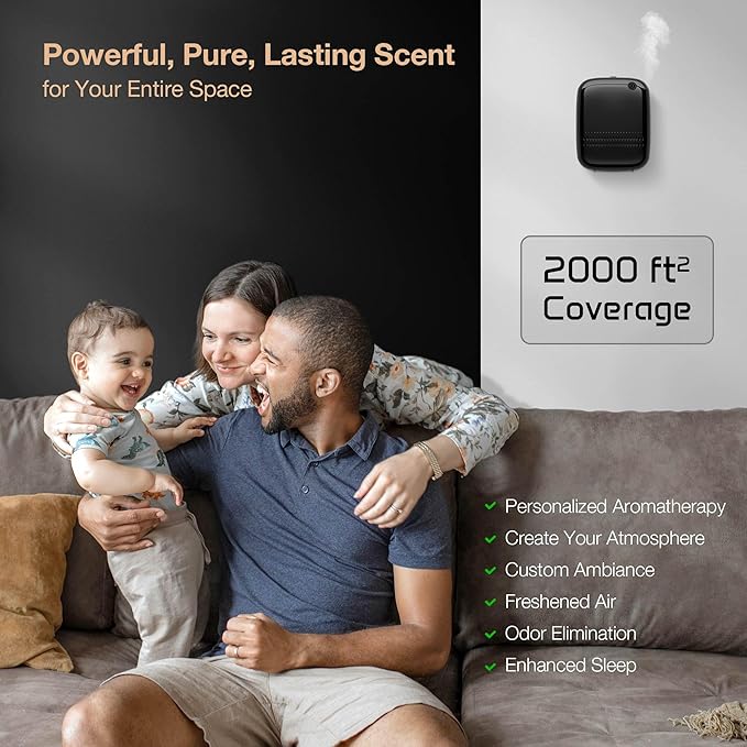 Smart Scent Air Machine with 400mL Capacity Up to 2000 sq.ft. Waterless Essential Oil Diffuser for Home and Commercial Use, Aromatherapy Scent Diffuser for Large Rooms, ANW-Black