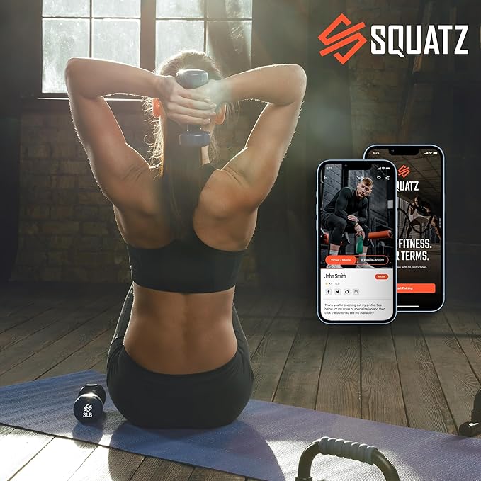 SQUATZ Dumbbell Weights Set with Stand, 32/20 Lbs Neoprene Coated Weights in Color Gray, Black, and Orange, Hex Shape Anti Slip and Roll Dumbbells for Exercise,Training, Fitness, Yoga for Men & Women