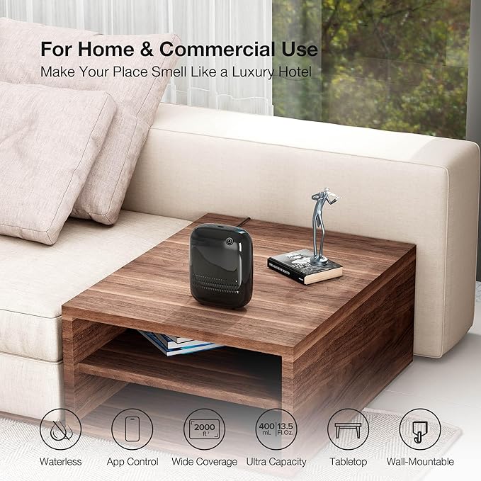Smart Scent Air Machine with 400mL Capacity Up to 2000 sq.ft. Waterless Essential Oil Diffuser for Home and Commercial Use, Aromatherapy Scent Diffuser for Large Rooms, ANW-Black