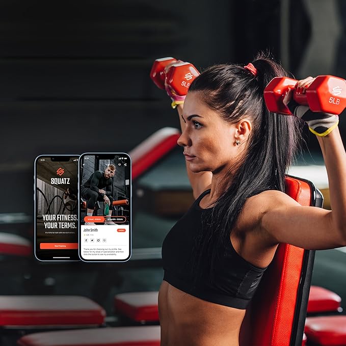 SQUATZ Dumbbell Weights Set with Stand, 32/20 Lbs Neoprene Coated Weights in Color Gray, Black, and Orange, Hex Shape Anti Slip and Roll Dumbbells for Exercise,Training, Fitness, Yoga for Men & Women