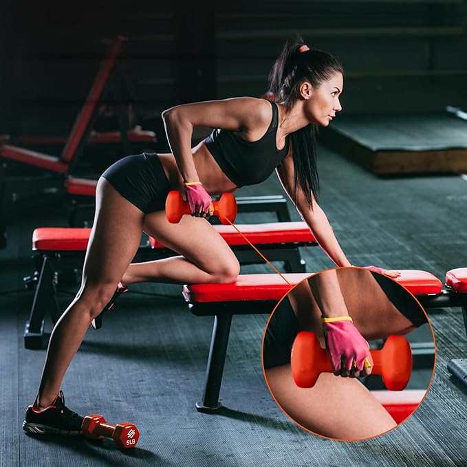 SQUATZ Dumbbell Weights Set with Stand, 32/20 Lbs Neoprene Coated Weights in Color Gray, Black, and Orange, Hex Shape Anti Slip and Roll Dumbbells for Exercise,Training, Fitness, Yoga for Men & Women