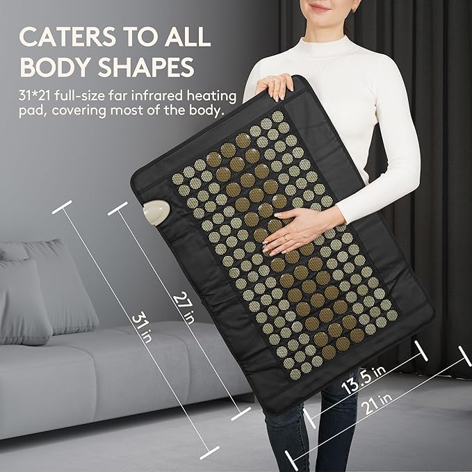 UTK Far Infrared Heating Pad for Back, 5X Pain Relief for Waist, Abdomen, Thigh, Hip, Hot to 159℉, FSA-HSA Eligible, Natural Jade & Tourmaline, Auto Shut Off, 21" x 31'' Large Size, Gift for Women Men