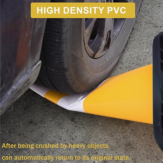 OrangeStar 8-Pack 28" Traffic Cones, Yellow Safety Cones with Reflective Collars, Heavy Duty Base for Construction, Parking Lot, Road Work, Flexible PVC, Indoor & Outdoor Use