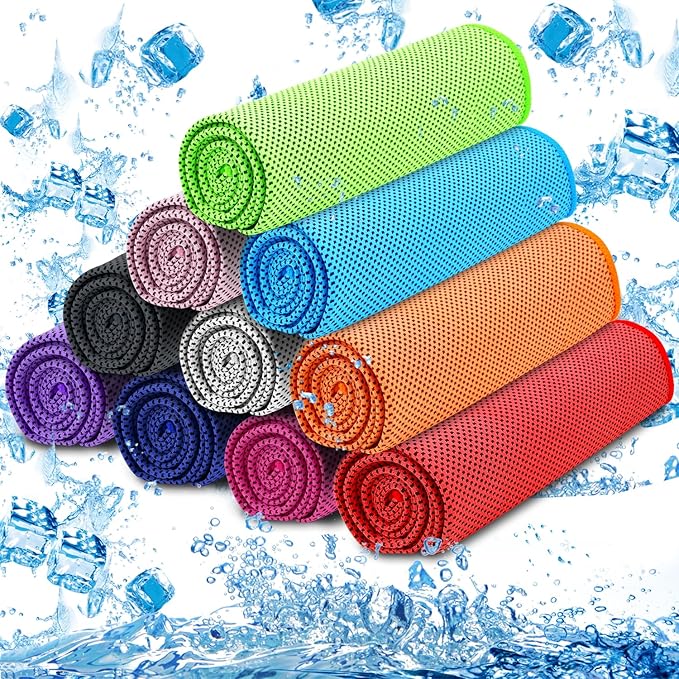 MENOLY 10 Pack Cooling Towels, Cooling Towels for Neck and Face, Sweat Microfiber Towel Soft Breathable Towel for Gym, Yoga, Camping, Running, Fitness, Workout & More Activities