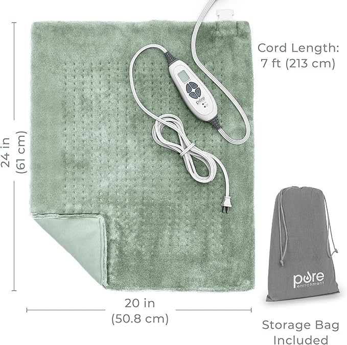Pure Enrichment WeightedWarmth Extra-Wide Weighted Heating Pad for Cramps, Back, & Shoulder Joint Relief, 3.5 lbs, 6 Heat Settings, Microplush, Machine Washable, 2 Hr Auto Shut-Off, 20”x24” (Jade)