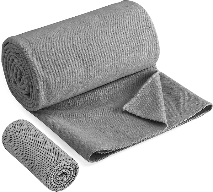 Hot Yoga Towel, Yoga Mat Towels for Hot Yoga Non Slip with Grip Dots Cooling Towel Sweat Absorbent Microfiber Pilates Towel for Bikram Exercise and Fitness (Gray)