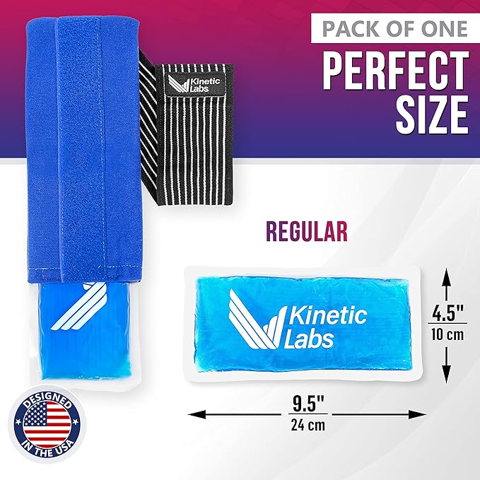 Ice Pack Wrap with Elastic Strap by Kinetic Labs - Hot Cold Gel Pack for Injuries - Reusable Ice Pack for Neck Foot Ankle Head Wrist Leg Shoulder Arm Thigh Knee Surgery (Regular)