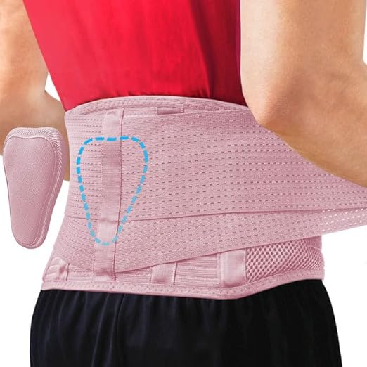 Sparthos Back Brace for Lower Back Pain - Immediate Relief from Sciatica, Herniated Disc - Lumbar Support Pad - For Home & Lifting At Work - For Men & Women - Fits 44–52″ Waist (Pink-L, Check Sizing)