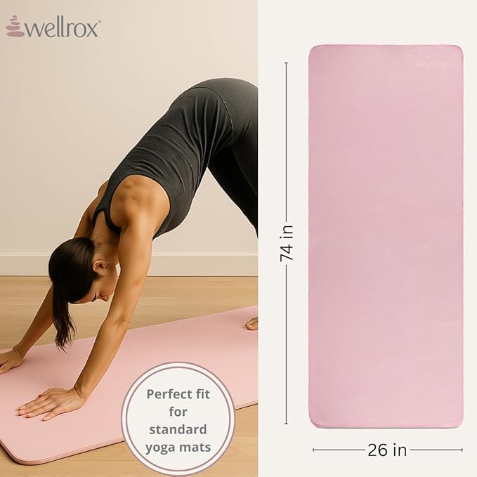 Yoga Mat Towel Non Slip - Ultra Absorbent Super Soft Microfiber Hot Yoga Towel Non Slip for Pilates & Fitness (74” x 26”, Pink)