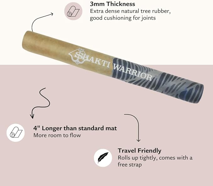 Shakti Warrior Suede yoga mat - Premium Printed Natural Eco-friendly Non-Slip Mat Great for Hot Yoga, Pilates, Workouts (72 inch x 24 inch x 3mm thick)