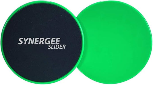 Synergee Core Sliders. Dual Sided Use on Carpet or Hardwood Floors. Abdominal Exercise Equipment