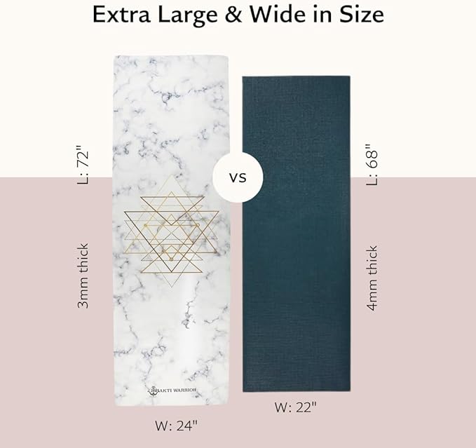 Shakti Warrior Suede yoga mat - Premium Printed Natural Eco-friendly Non-Slip Mat Great for Hot Yoga, Pilates, Workouts (72 inch x 24 inch x 3mm thick)