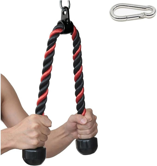 Tricep Rope 27 & 36 inches 2 Colors Fitness Attachment Cable Machine Pulldown Heavy Duty Coated Nylon Rope with Solid Rubber Ends
