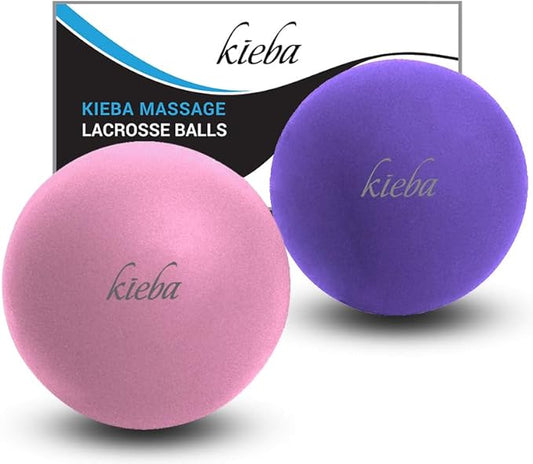 Kieba Massage Lacrosse Balls for Myofascial Release, Trigger Point Therapy, Muscle Knots, and Yoga Therapy. Set of 2 Firm Balls (Pink and Purple)