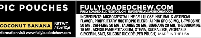 Fully Loaded Alpha Fuel Nootropic Pouches (Coconut Banana Fuel) - Nootropic Energy Pouches with Caffeine, Alpha GPC, Tyrosine, Taurine, Guarana and More