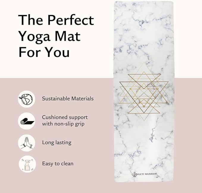 Shakti Warrior Suede yoga mat - Premium Printed Natural Eco-friendly Non-Slip Mat Great for Hot Yoga, Pilates, Workouts (72 inch x 24 inch x 3mm thick)