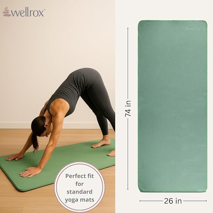 Yoga Mat Towel Non Slip - Ultra Absorbent Super Soft Microfiber Hot Yoga Towel Non Slip for Pilates & Fitness (74” x 26”, Green)