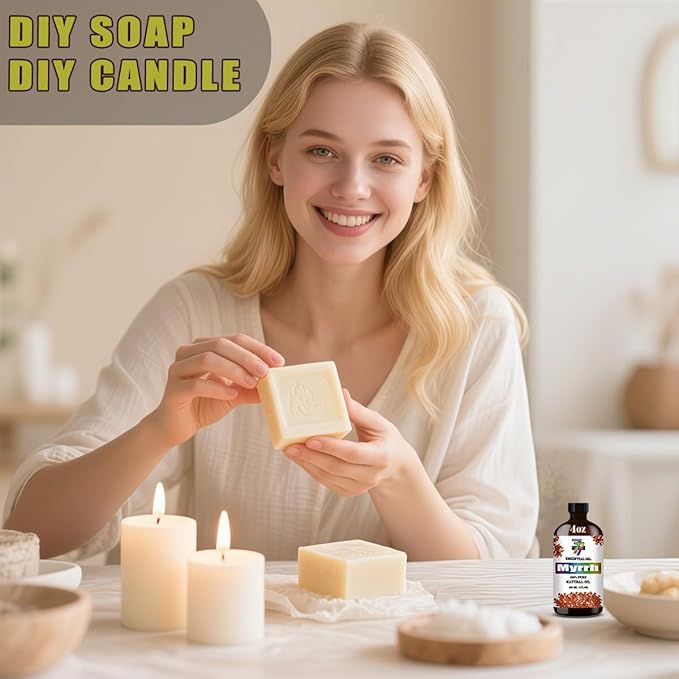 Myrrh Essential Oil (4 oz/120 ml) — Myrrh Oils for Aromatherapy, diffusers, humidifiers, Home fragrances, DIY Skincare, soap Making, DIY Candle, Relaxation, Yoga, and Meditation