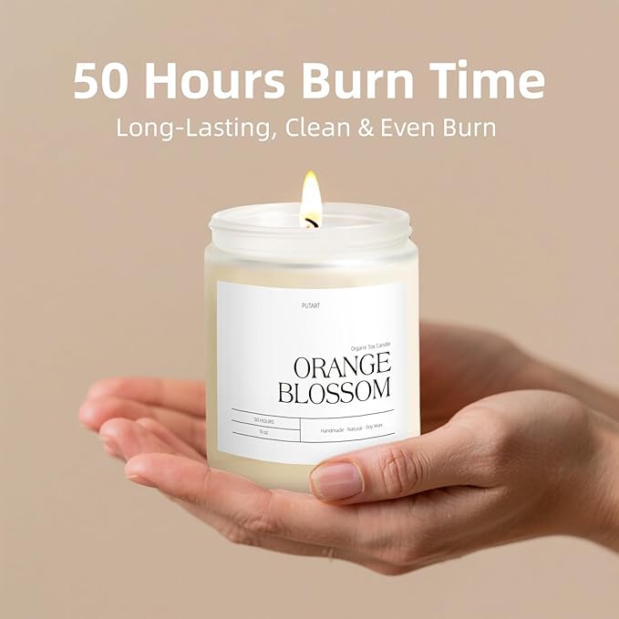 Orange Blossom Candles for Home Scented, Natural Soy Wax Aromatherapy Non Toxic Candle for Stress Relief, Long Burning & Lasting Candle Gifts for Halloween, Birthday, Christmas, Thanksgiving