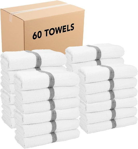 Arkwright White Bath Gym Towel - Case of 60 - Bulk 100% Cotton Soft Quick Dry Sweat Absorbent Hotel Quality Towels for Workout, Bathroom, Spa, Pool, 22 x 44 in, Grey