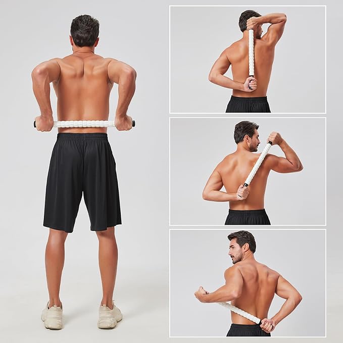 MZDXJ Muscle Roller Stick for Athletes - Deep Tissue Fascia Blaster & Roller Massager for Myofascial Pain Relief - Handheld Physical Therapy & Recovery Tool(-Black White-24 inch)