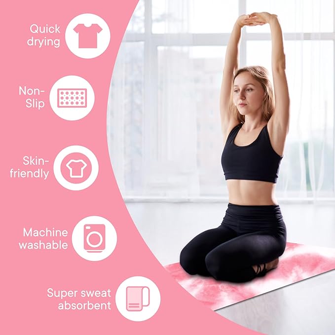 Yoga Towels, Non Slip Hot Yoga Mat Towel with Grip Dots,Super-Absorbent Soft Microfiber Yoga Blanket for Pilates, Fitness and Workout 72inch x 24inch