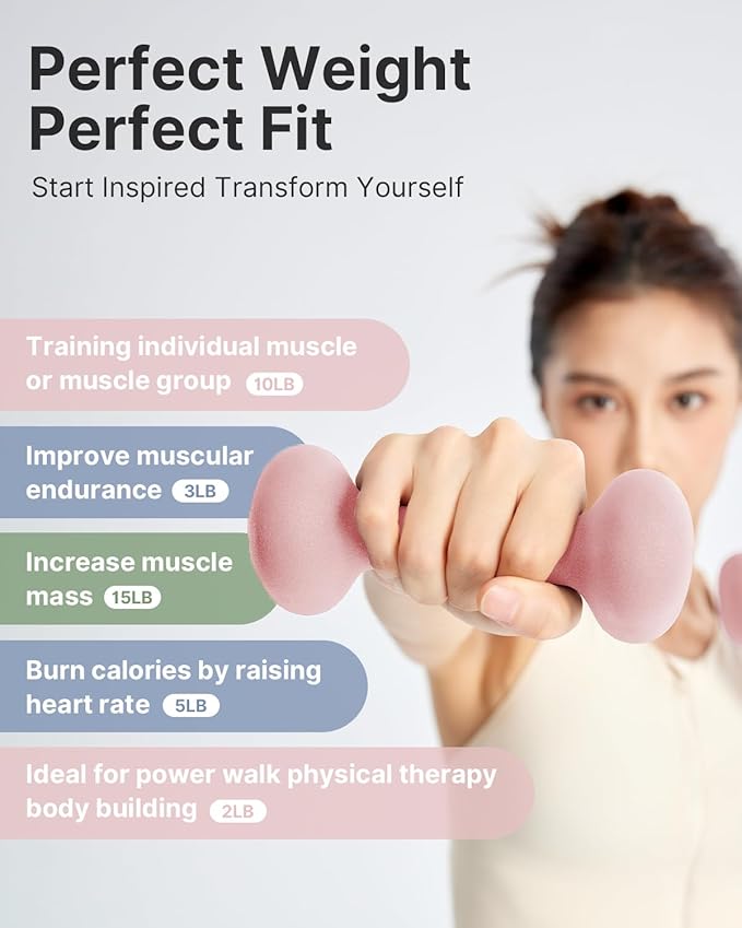 YOTTOY Dumbbell Set of 2,2-15 Pound Hand Weights for Women, Non-Slip Hand Weights for Home Gym, Strength Training, and Full-Body Workouts