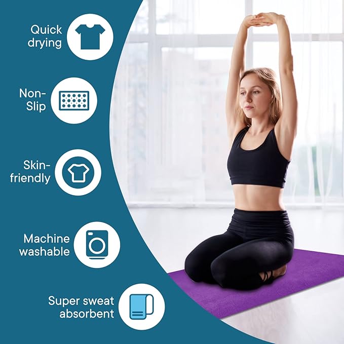 Yoga Towels, Non Slip Hot Yoga Mat Towel with Grip Dots,Super-Absorbent Soft Microfiber Yoga Blanket for Pilates, Fitness and Workout 72inch x 24inch