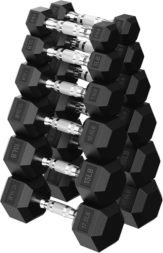 Hex Dumbbell 45-480 lb Set, Rubber Encased Exercise & Fitness Dumbbells for Home Gym, Hand Weights for Strength Training