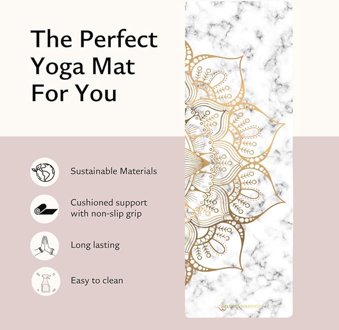 Shakti Warrior Suede yoga mat - Premium Printed Natural Eco-friendly Non-Slip Mat Great for Hot Yoga, Pilates, Workouts (72 inch x 24 inch x 3mm thick)