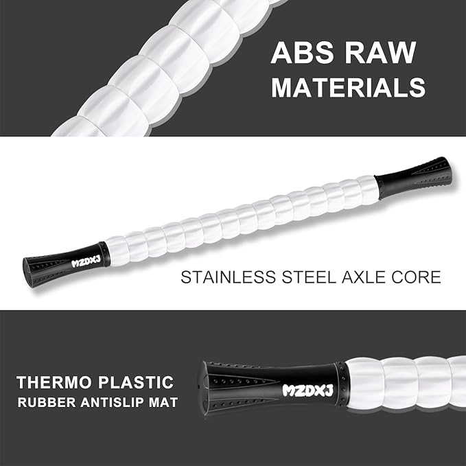 MZDXJ Muscle Roller Stick for Athletes - Deep Tissue Fascia Blaster & Roller Massager for Myofascial Pain Relief - Handheld Physical Therapy & Recovery Tool(-Black White-24 inch)