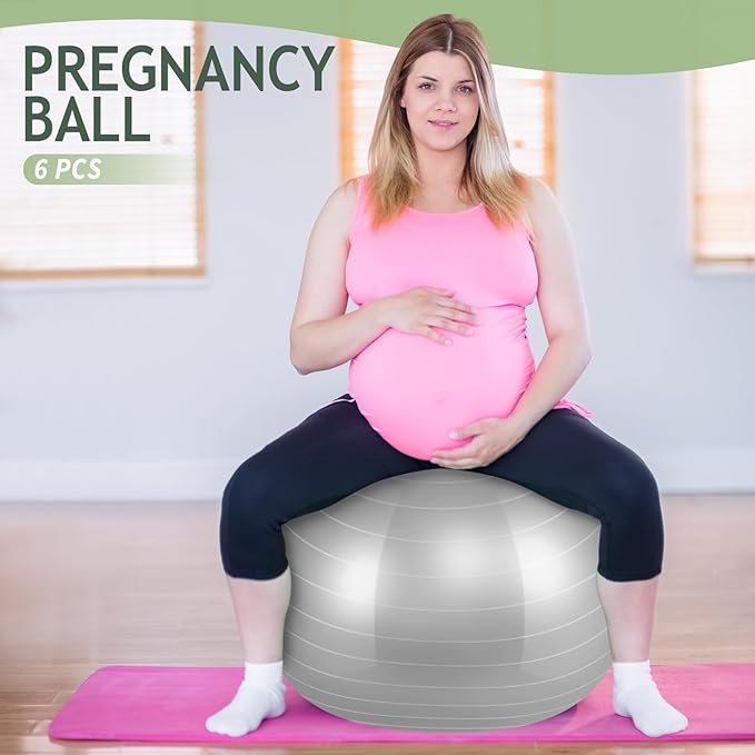 Hungdao 6 Pack Exercise Ball Bulk Inflatable Pregnancy & Workout Ball 22 Inch Heavy Duty Pilates Ball for Yoga Stretching Therapy Balance Physical Fitness