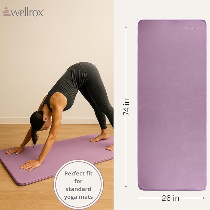 Yoga Mat Towel Non Slip - Ultra Absorbent Super Soft Microfiber Hot Yoga Towel Non Slip for Pilates & Fitness (74” x 26”, Lavender)
